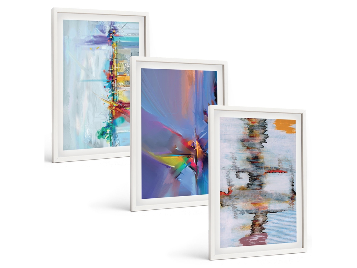 Conjunto De Pinturas Composições Abstratas Pictóricas Espelharte (3 Peças 40x60 Cm)