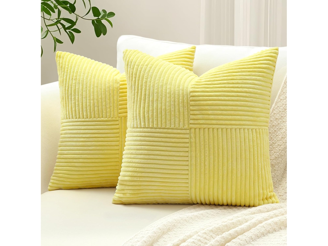 Conjunto De 2 Capas De Almofada De Corduroy - Com Padrão Cruzado - Decorativas - (40x40cm, Amarelo)