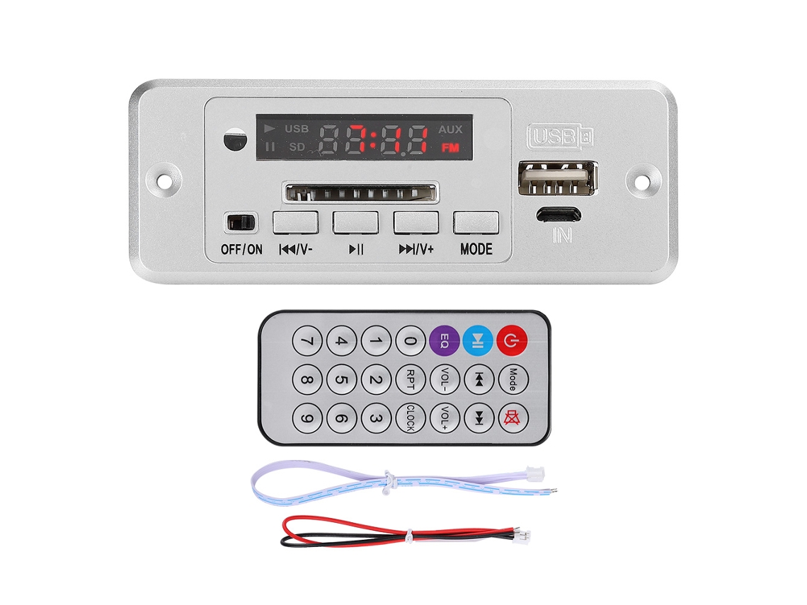 Módulo Decodificador Áudio Mp3 5v com Rádio Fm Usb Amplificador de Potência Prata | S/MARCA
