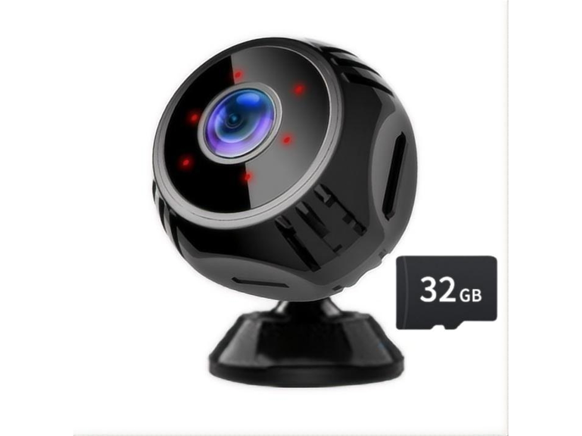 Câmera de segurança Czhhmart Mini W8 1080p Wi-Fi, visão noturna e detecção de movimento, inclui cartão de 32 GB.