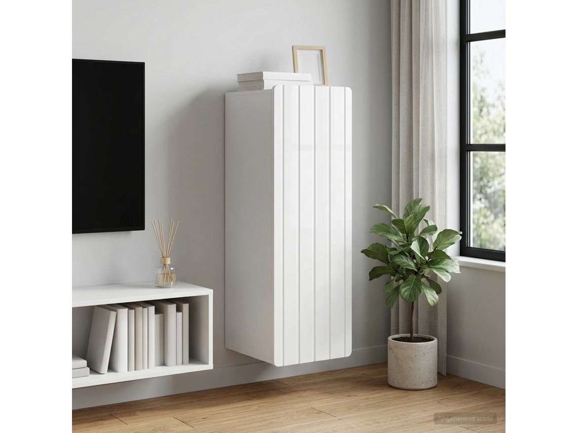 Vidaxl Armário De Parede Branco Brilhante 33 X 34,5 X 94 Cm