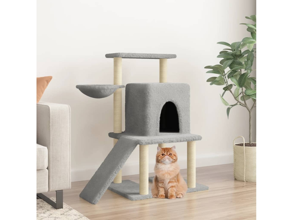 Vidaxl Árvore P/ Gatos C/ Postes Arranhadores Sisal 96,5cm Cinza-claro