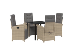 Conjunto 5 De Jantar Para Jardim Com Travesseiros Vidaxl Bege Em Rattan De Polietileno