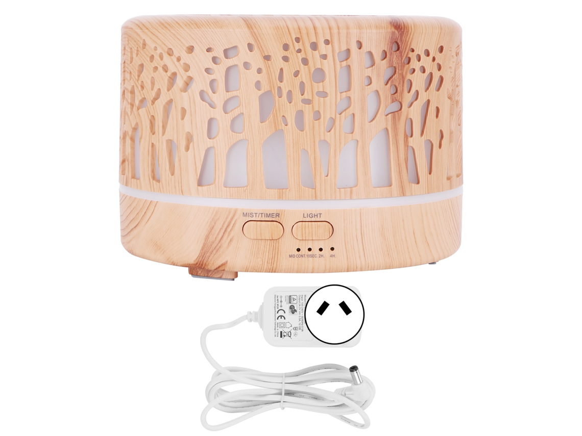 Umidificador de aroma LED colorido de 700 ml com luz noturna e difusor de aroma com textura de madeira, 100-240 V