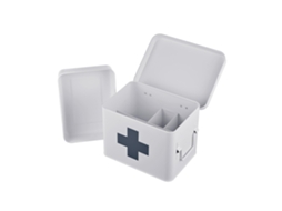 Relaxdays Caixa De Medicamentos, 4 Compartimentos, Divisória Amovível, Metal, Alças, Axlxp: 16 X 21 X 15,5 Cm, Branco