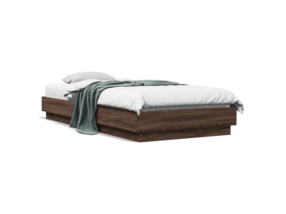 Estrutura De Cama Com Luzes Led 90x200 Cm Carvalho Castanho