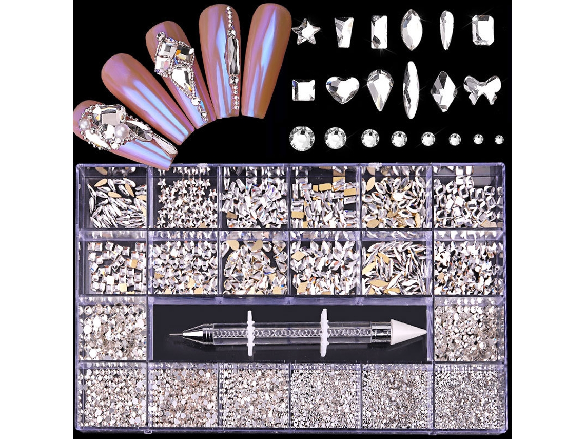 2500 Strass Planos, 12 Tipos, 600 Diamantes 20 Estilos, Cristais 3d com Base Plana para Artesanato Diy, Branco PANOONA