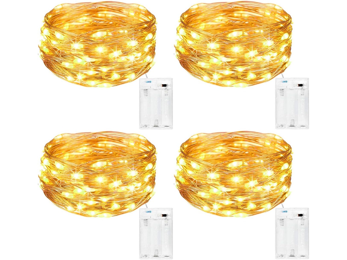 Guirlanda de Luz [Conjunto de 4] Mini Guirlanda de Led Operada Por Bateria 5M 50 Leds Luz de Decoração Interna e Externa para Quarto Festa de Casame