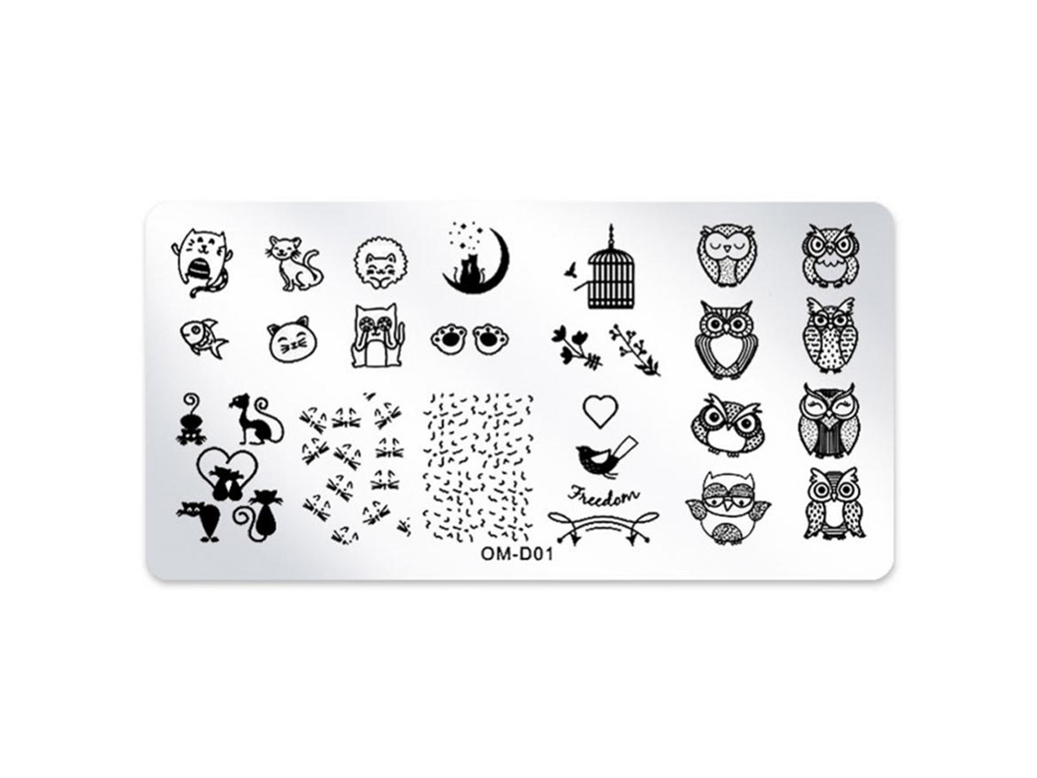 Placa De Estampagem Para Unhas Retangular Estampa De Coruja Com Rendado Decoração De Unhas Om-d01