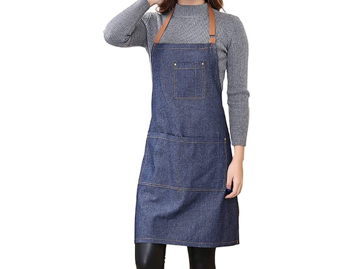 2026 delantal Vaquero Unissex Ajustável com 3 Bolsos Azul para Cozinha Barbacoa Assado