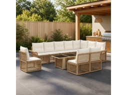 Vidaxl Conjunto De Sofá De Jardim 11 Unid. Bege E Branco Creme Vime Pe