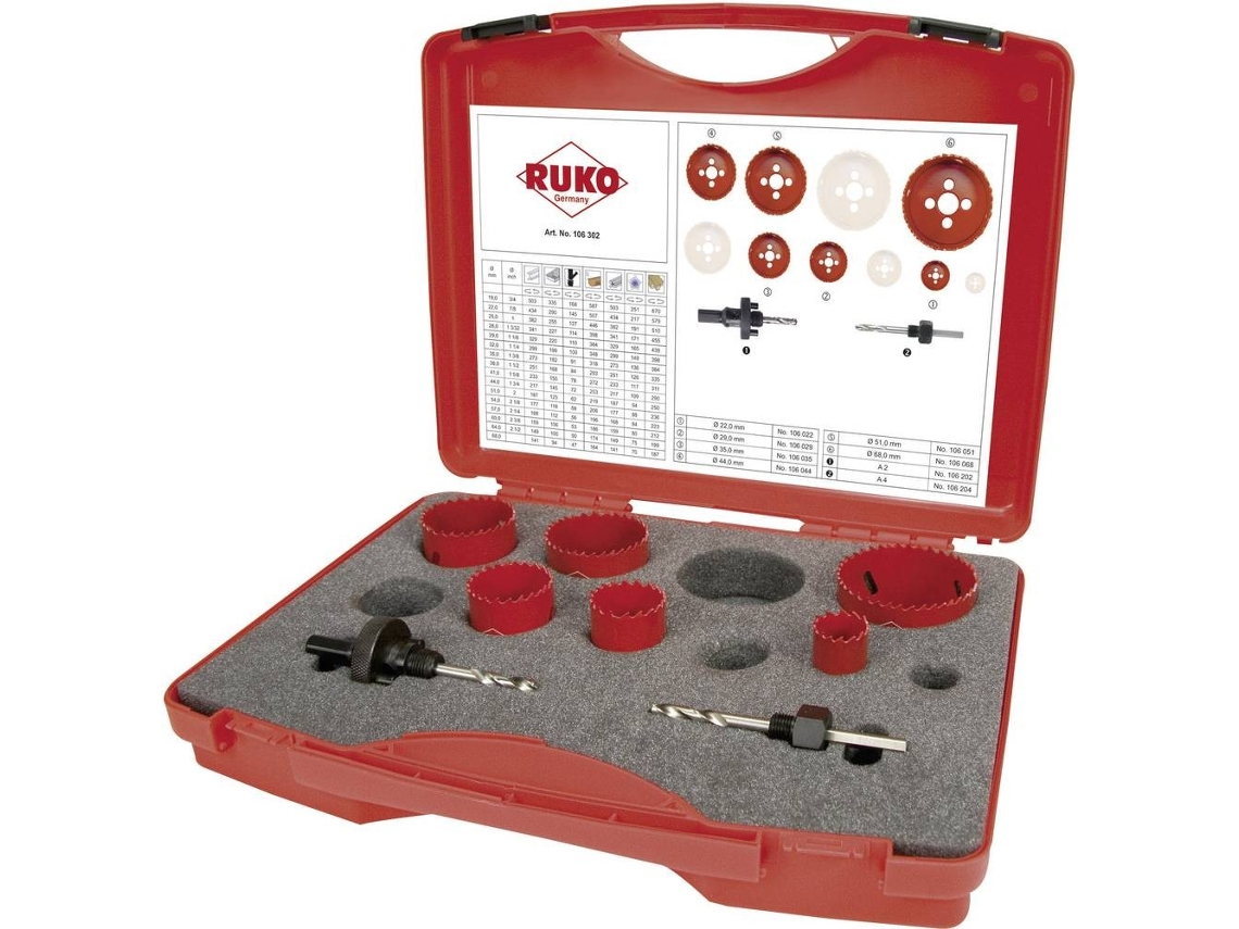 RUKO-106302-Conjunto De 8 Brocas Bimetálicas Hss Para Eletricidade Tipo Ek2