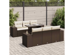 Vidaxl 7 Pcs Conjunto De Sofás Jardim C/ Almofadões Vime Pe Castanho