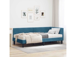 Vidaxl Estrutura De Cama De Canto Com Colchão 2 Unid. Azul Veludo