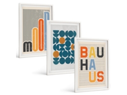 Conjunto De Pinturas Padrões Geométricos, Bauhaus Moldura Branca Pinturas De Quarto Espelharte (3 Piezas De 40x60 Cm)