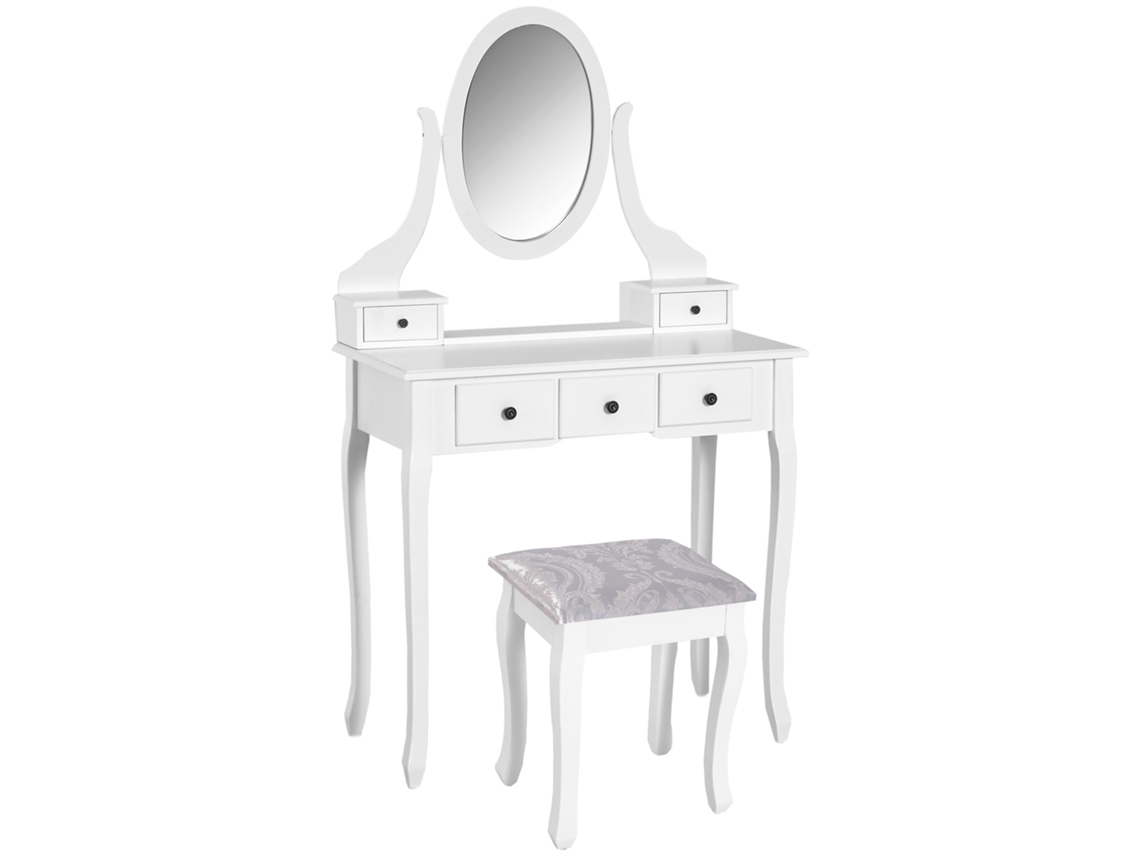 Toucador Mdf, Madeira Maciça Cor Branco 80x40x140 cm Homcom