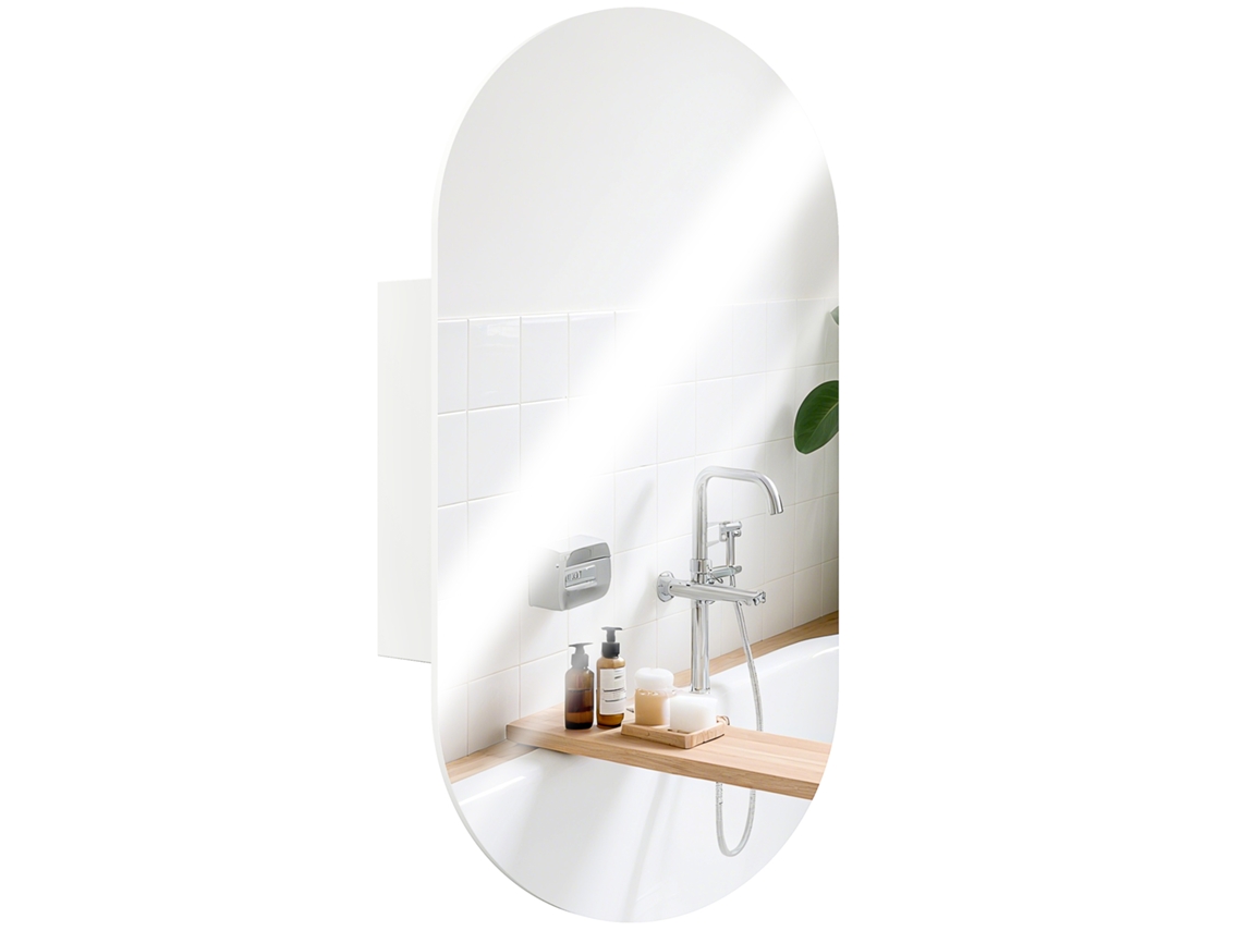 Espelho Oval Moderno, Armário, Duas Prateleiras, 45x90 Cm, Branco | E-TOWN COMMERCE GMBH