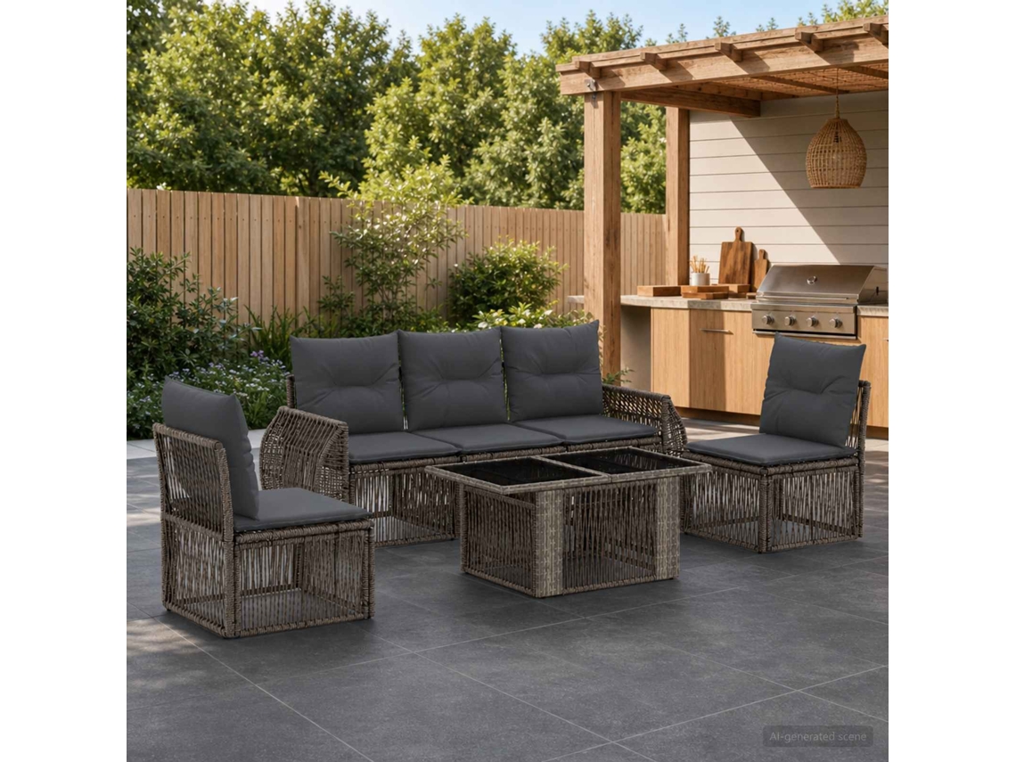 Vidaxl Conjunto De Sofá De Jardim 6 Unid. Cinza E Cinza Escuro Vime Pe