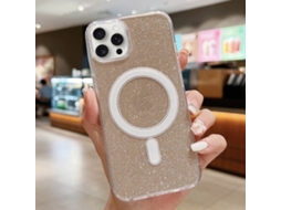 Capa Transparente Com Glitter Para Iphone 16 Pro Max - Acrílico - Magsafe - Dourada