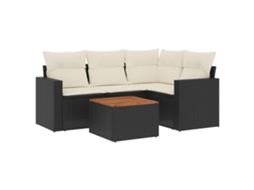 Conjunto 5 sofás de jardim com almofadões VIDAXL vime PE preto