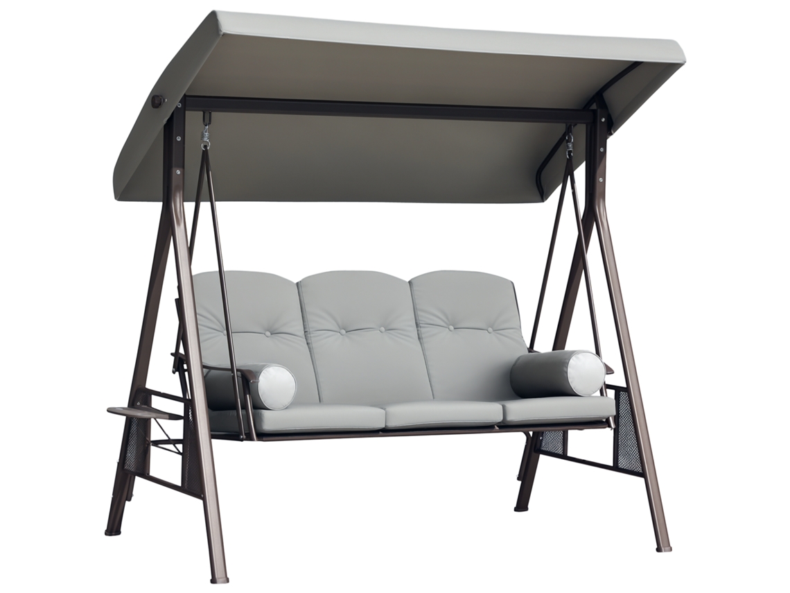 Balanço de Jardim ESSÊNCIACASA de 3 Lugares, com Cobertura Ajustável, Almofadas, 116x206x183 cm, cinza claro