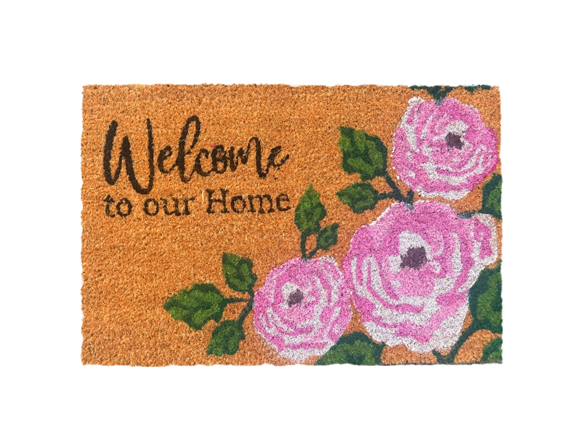Relaxdays Capacho De Coco Welcome, 60×40 Cm, Antiderrapante, Resistente Às Intempéries, Interior/exterior, Multicolorido