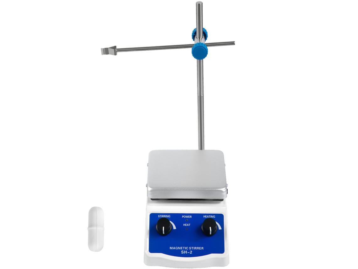 Agitador Magnético Sh 2, Misturador de 100 a 2000 Rpm, com Placa Aquecimento, Velocidade e Temperatura Ajustáveis, para Laboratório, Barra Agitação