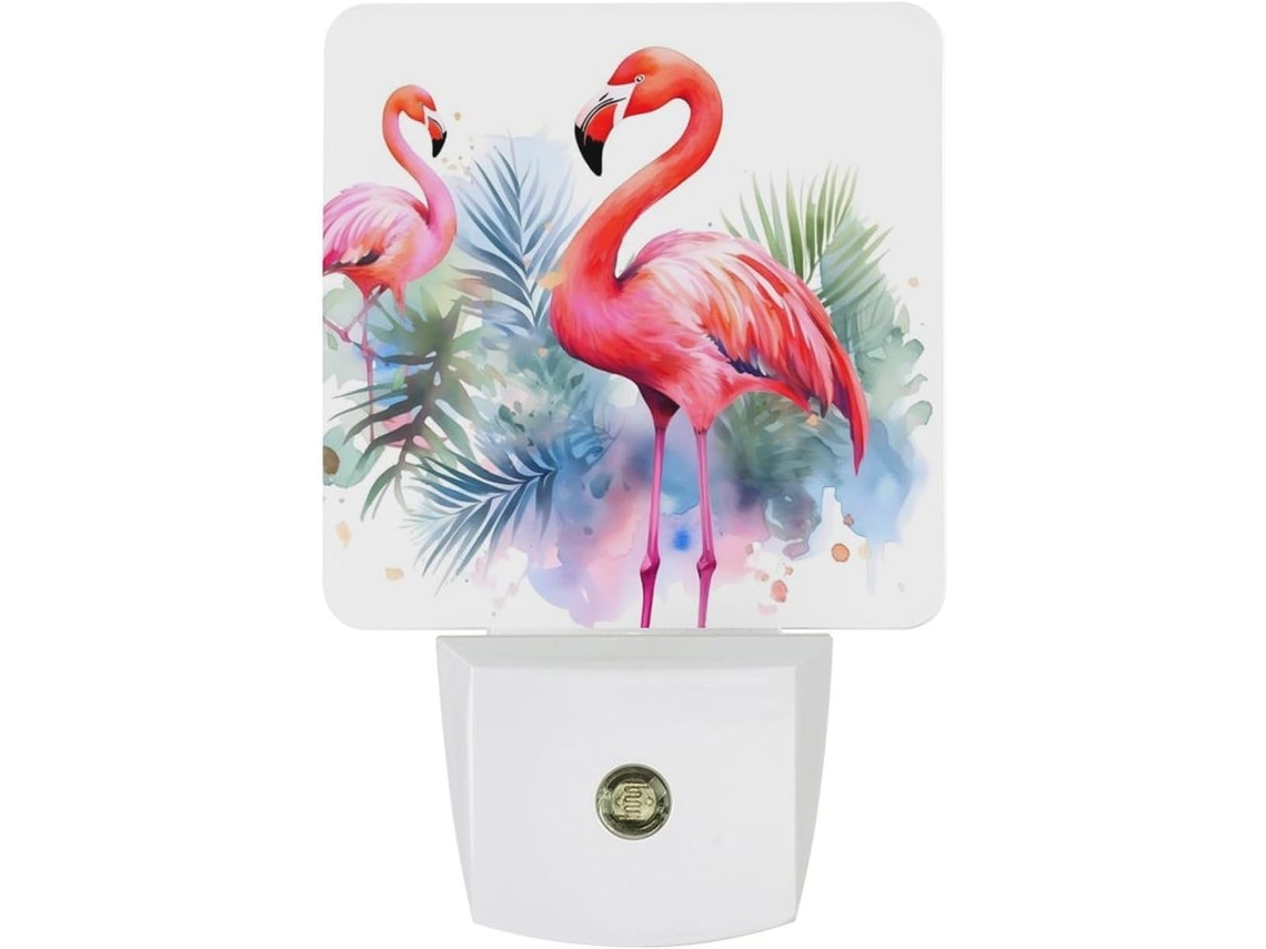 Luminária De Parede Com Plugue Em Aquarela Flamingo, Sensor Crepuscular, Luz Led Branca Quente, Lâmpada De Baixo Consumo