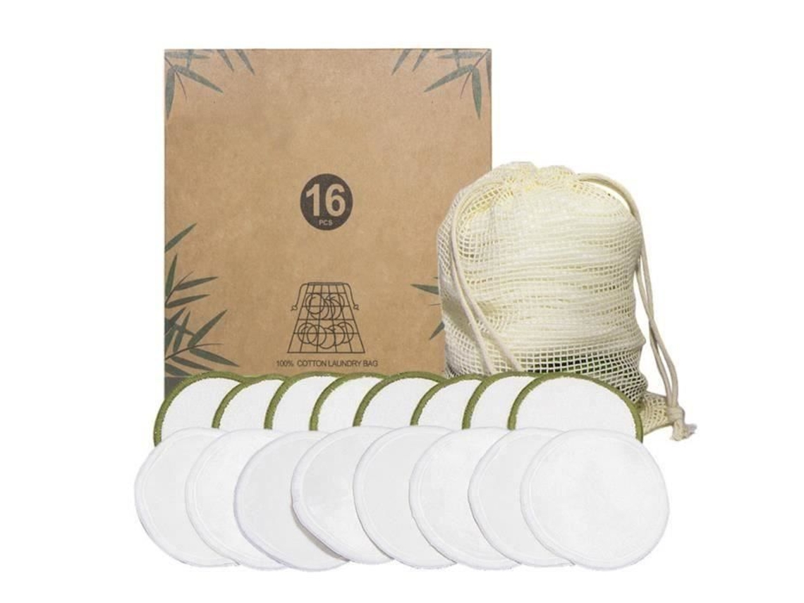 Algodão Removedor de Maquiagem Lavável 16 Unidades de Algodão Reutilizável e Almofadas de Bambu com para Limpeza Facial Multicolorido Mmk53