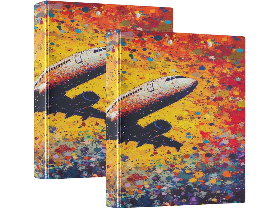 Pasta Escolar Com Estampa De Avião E Aviões, 3 Argolas Com Bolsos, 1, 5 Polegadas, Pacote Com 200 Folhas