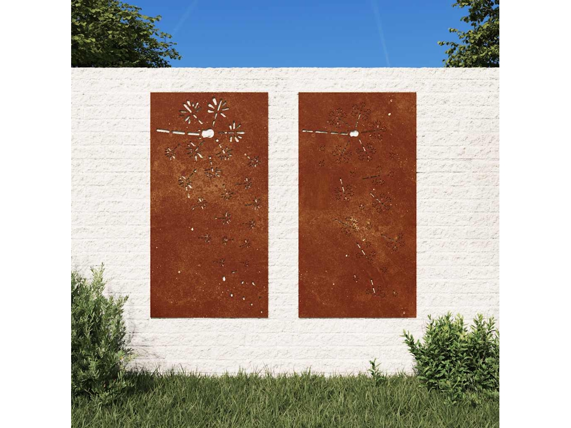 Vidaxl Decorações P/ Muro De Jardim 2 Pcs Aço Corten Design Flores