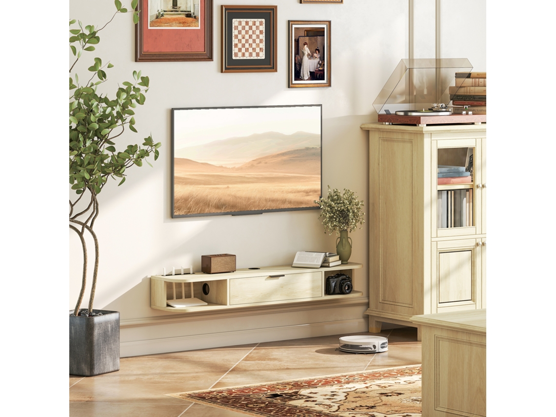 Suporte de TV suspenso em madeira para TVs de 50 polegadas (120x24x16cm)
