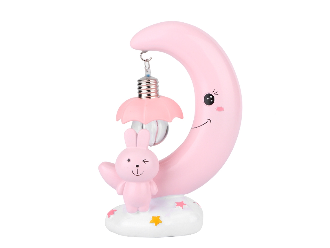 Lâmpada Decorativa Lua Coelha Rosa Resina Presente Cartoon