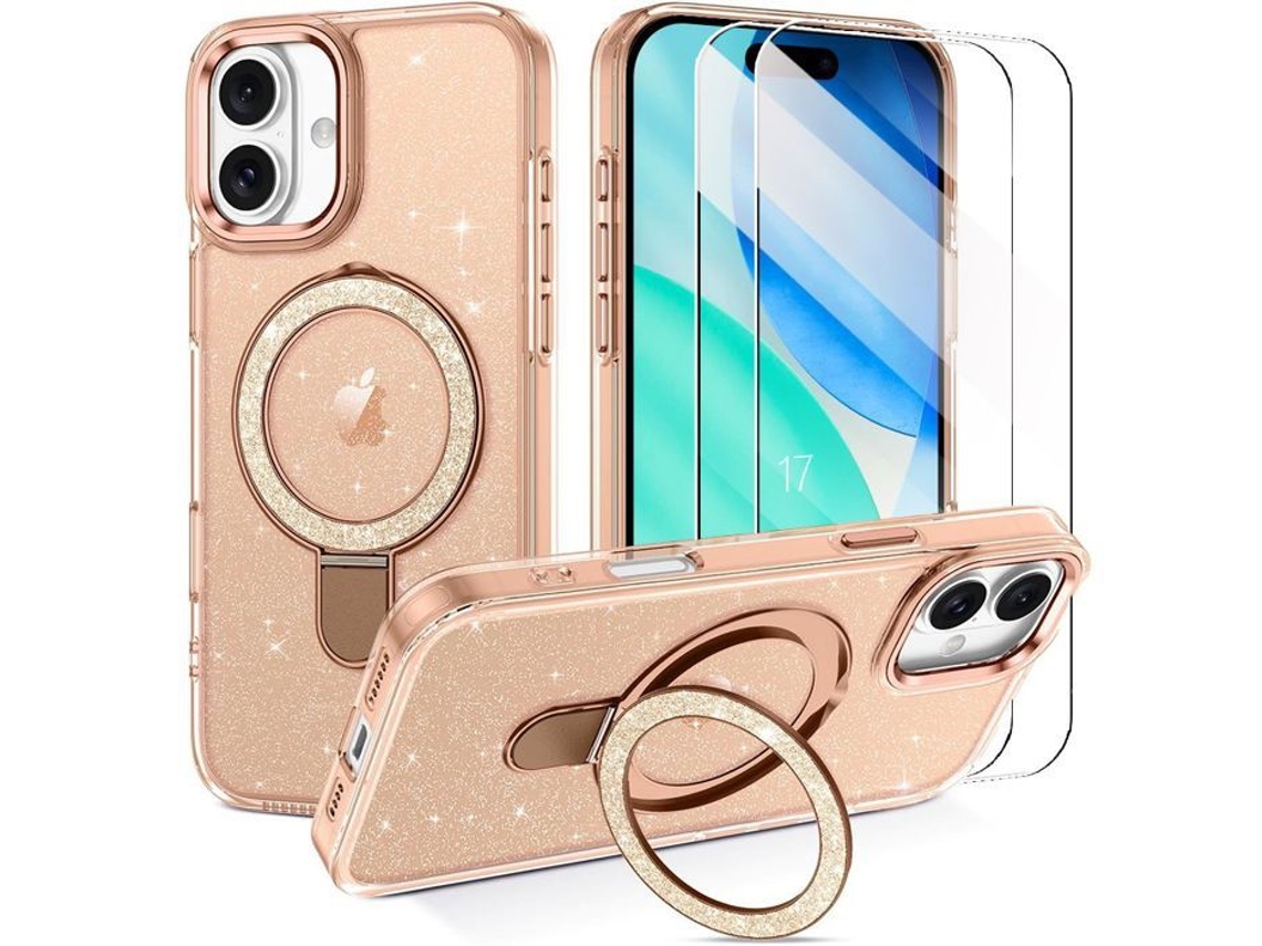Capa Protetora - Booling - Para Iphone 17 - Com Anel Magnético Dourado Ajustável - 2 Películas De Vidro Temperado