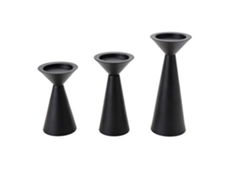 Conjunto de 3 Suportes de Velas Pretos Metálico para Velas de Pilar NEVEANCE