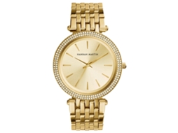 Relógio Feminino Hannah Martin Pulseira de Aço Quartzo Strass Dourado
