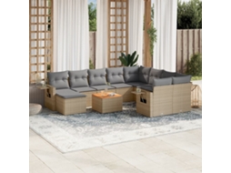 Vidaxl 11 Pcs Conjunto Sofás De Jardim C/ Almofadões Vime Pe Bege