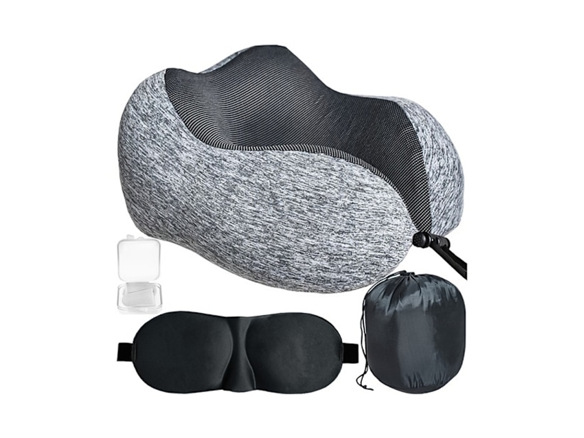 Kit de Viagem 3 em 1 com Espuma Viscoelástica, Travesseiro de Pescoço e Máscara de Dormir para Viagens Confortáveis AQUAFORGE