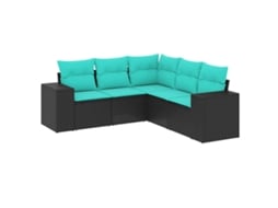 Conjunto de Sofá de Jardim de 5 Peças com Almofadas em Rattan Sintético Preto MAISON EXCLUSIVE
