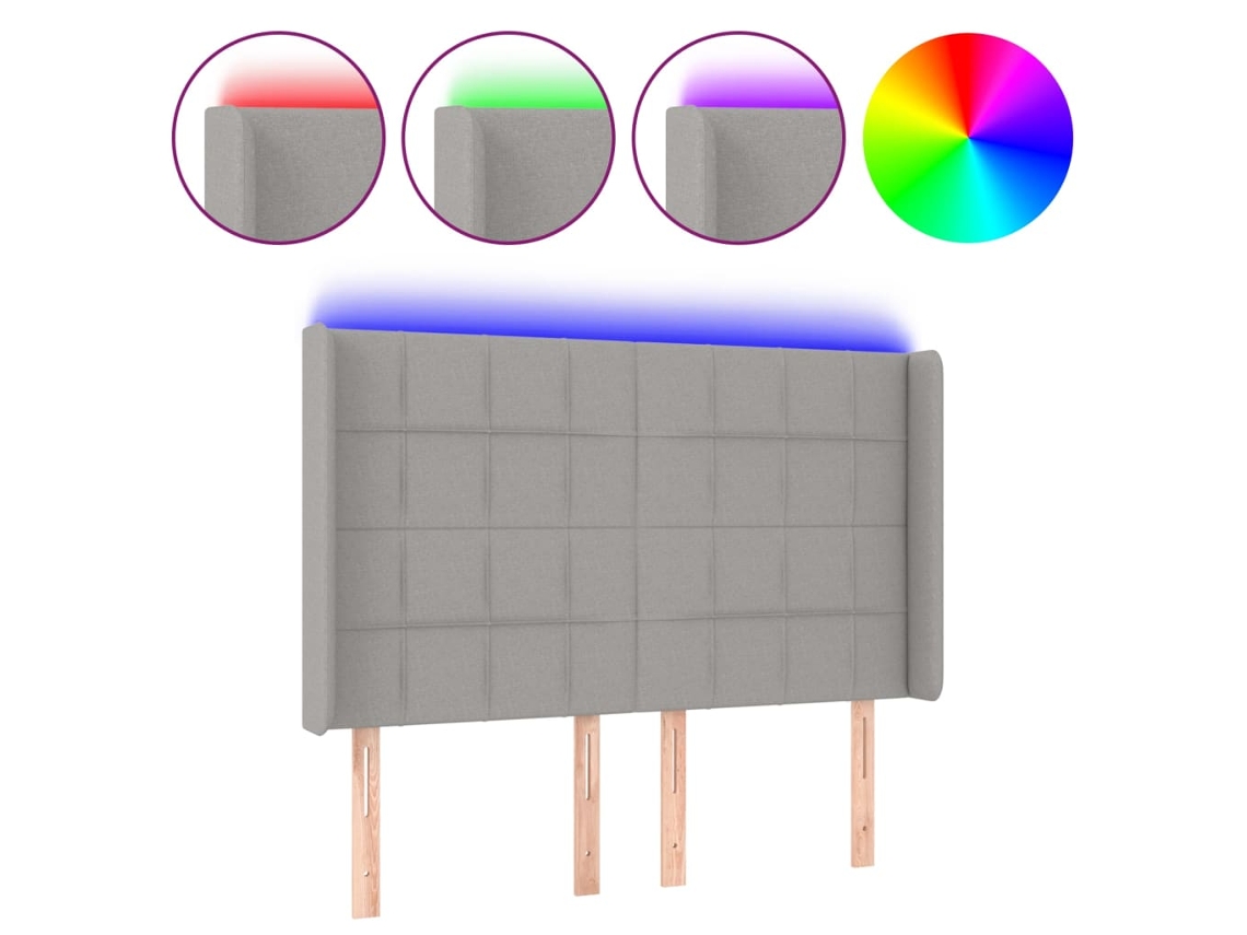 Led Headboard, Led Headboards Vidaxl Cinzeto Tecido (147 X 16 X 118/128 Cm)
