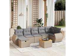 Vidaxl 8 Pcs Conj. Sofás Jardim C/ Almofadões Vime Pe Bege Misturado