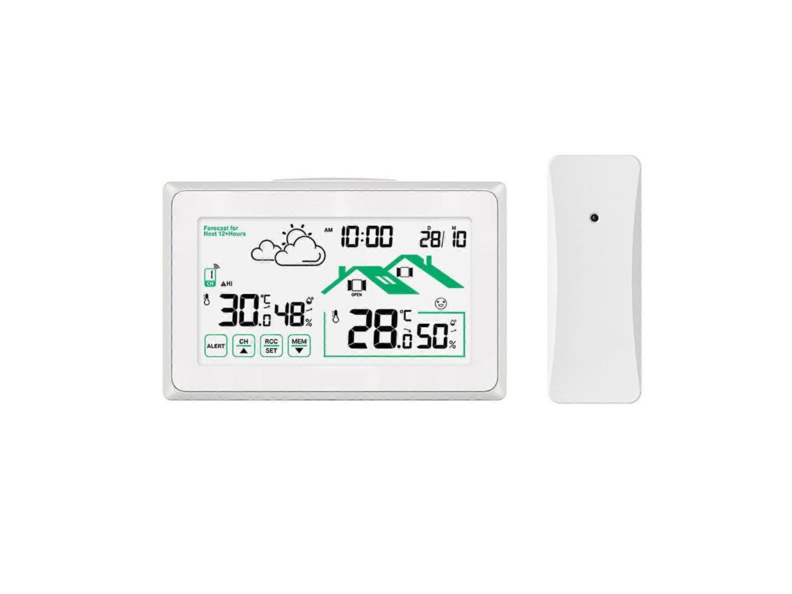 Estação Meteorológica Digital Inteligente Com Botões Sensíveis Ao Toque, Temperatura Interna E Externa, Umidade E Alertas De Geada, Na Cor Branca.