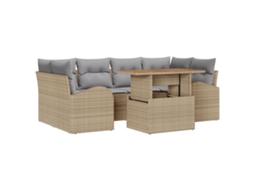 Conjunto 7 Sofá De Jardim Vidaxl Bege Vime Pe (100 X 55 X 73 Cm)