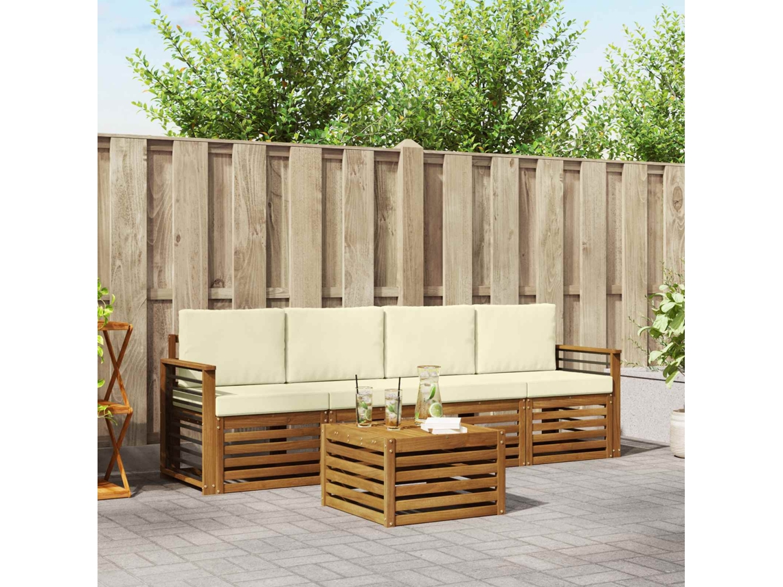 Vidaxl Conjunto De Sofás Para Exterior 5 Unid. Natural E Creme