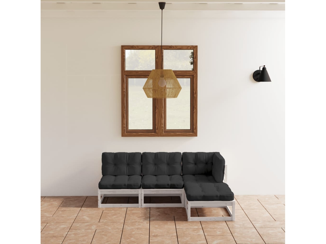 Vidaxl 4 Pcs Conjunto Lounge De Jardim C/ Almofadões Pinho Maciço