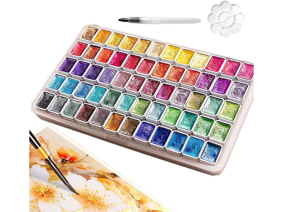 Kit portátil de pintura aquarela com pincel.