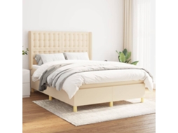 Vidaxl Cama Com Molas/colchão 140x200 Cm Tecido Cor Creme