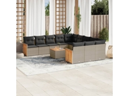 Vidaxl 12 Pcs Conjunto De Sofás Jardim C/ Almofadões Vime Pe Cinzento