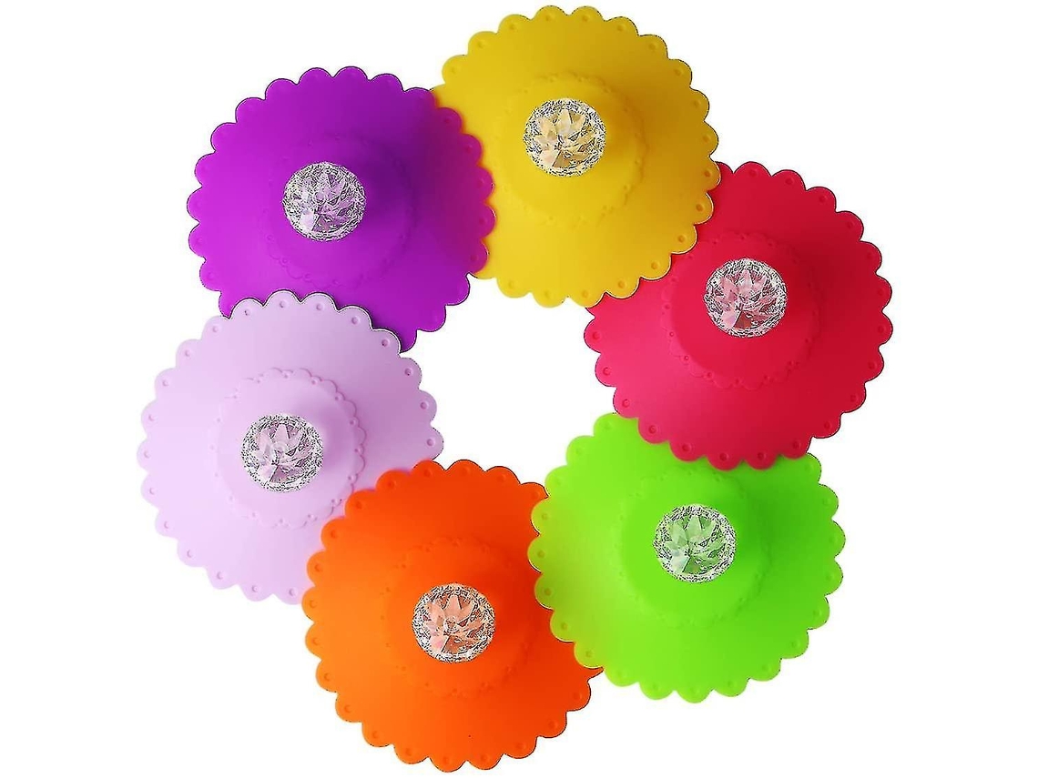 Conjunto De 6 Tampas Silicone Para Copos Com Estampa Floral, 10,5 Cm Diâmetro, À Prova Poeira. Aquaforge