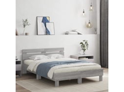 Cama De Casal | Camas Para Quarto | Estrutura Cama C/ Cabeceira/luzes Led 120x190cm Cinzento Sonoma
